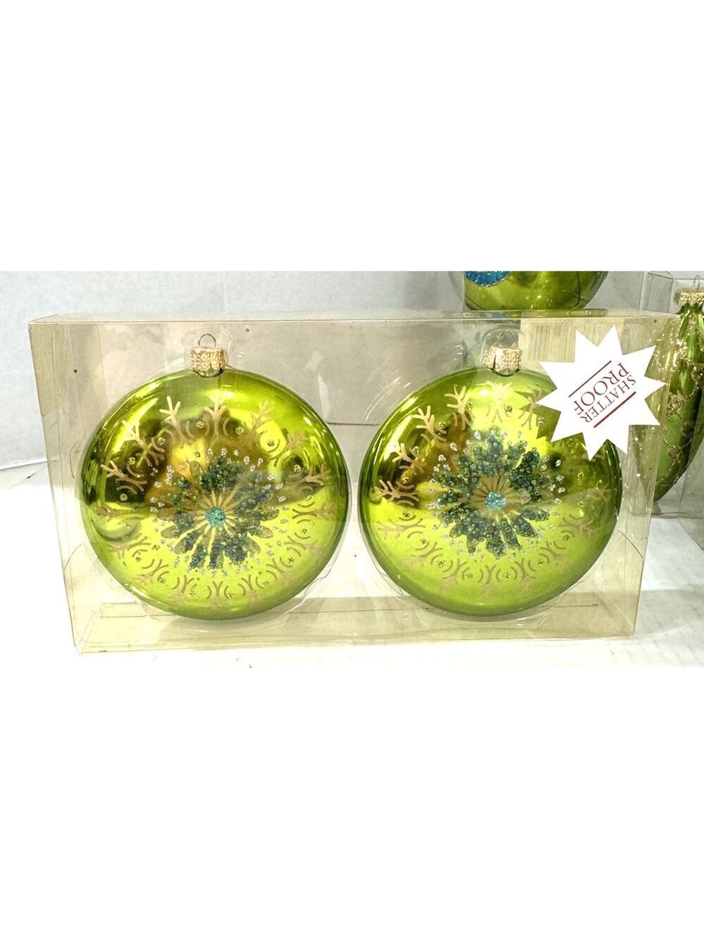 Lot of 20 Hobby Lobby + Home Goods Glass Christmas Ornaments Green Gold Silver - Picture 11 of 13